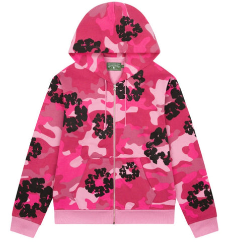 Denim Tears Hot Pink Camo Black Floral All Over Print Zip Up Hoodie