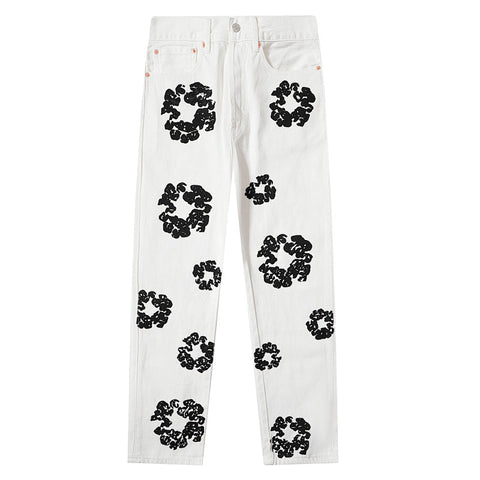 Denim Tears All‑Over Black Floral Print Straight‑Leg Streetwear Pants
