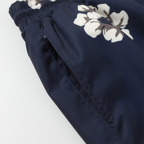 Denim Tears Navy Blue White Floral Ring Print Camp Collar Shirt & Drawstring Shorts