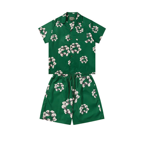 Denim Tears Emerald Green Floral Wreath Print Camp Collar Shirt & Drawstring Shorts