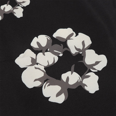 Denim Tears Black Base White Floral Wreath Print Camp Collar Short