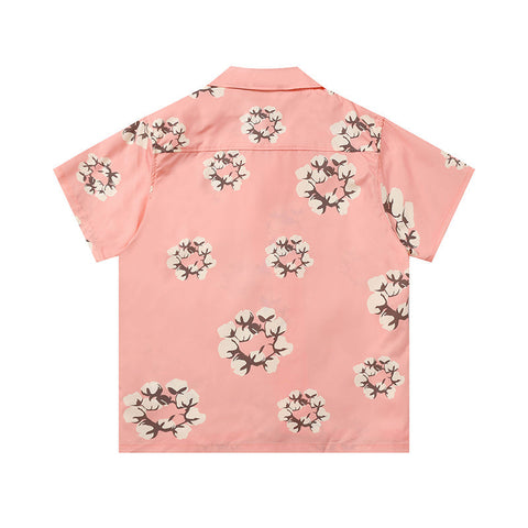Denim Tears Pink All Over Floral Wreath Print Camp Collar Short