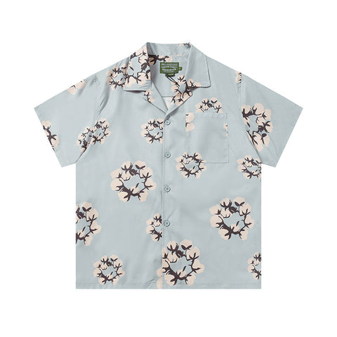 Denim Tears Light Blue All Over Floral Wreath Print Camp Collar Short