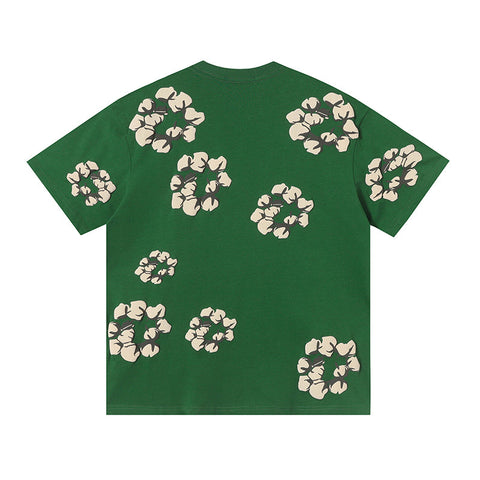 Denim Tears Forest Green Oversized All Over Beige Flower Wreath TOP