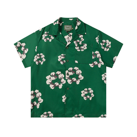 Denim Tears Dark Green All Over Floral Wreath Print Camp Collar Short