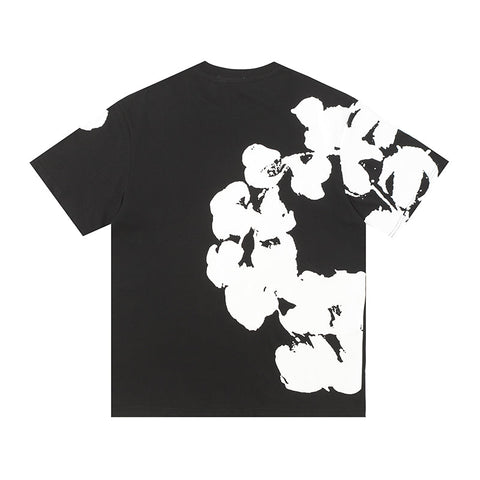 Denim Tears Black Oversized Short Sleeve T-Shirt With Asymmetrical White Floral Print