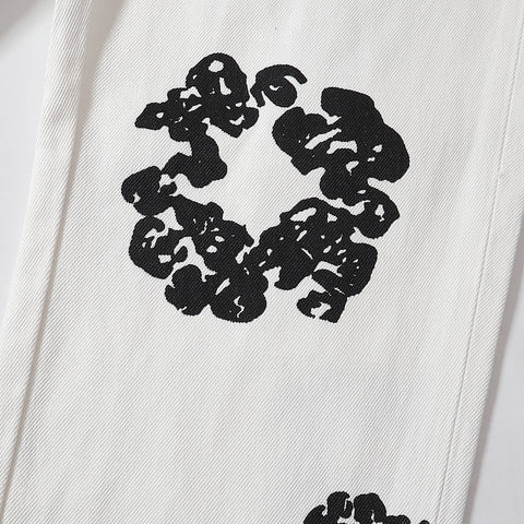 Denim Tears All‑Over Black Floral Print Straight‑Leg Streetwear Pants