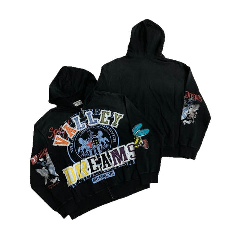 Vale Forever Valley Dreams Crest & Bee Graphic Vintage Wash Full-Zip Hoodie