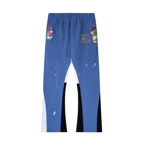 Gallery Dept Denim Blue Paint Splatter Patchwork Flare Sweatpants