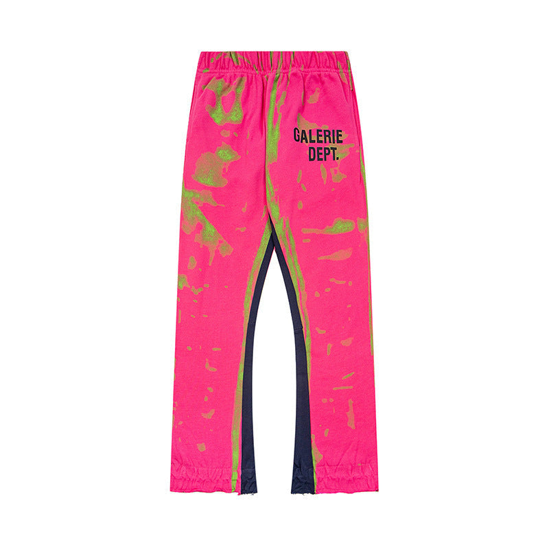 Gallery Dept Hot Pink Green Tie Dye Flare Sweatpants