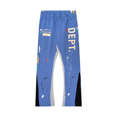 Gallery Dept Denim Blue Vertical Dept Logo Splatter Print Flare Pants