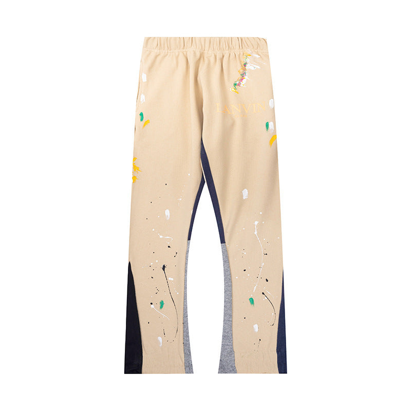 Lanvin Apricot Floral Logo Paint Splatter Flare Sweatpants