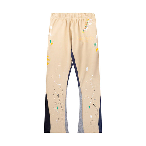 Lanvin Apricot Floral Logo Paint Splatter Flare Sweatpants