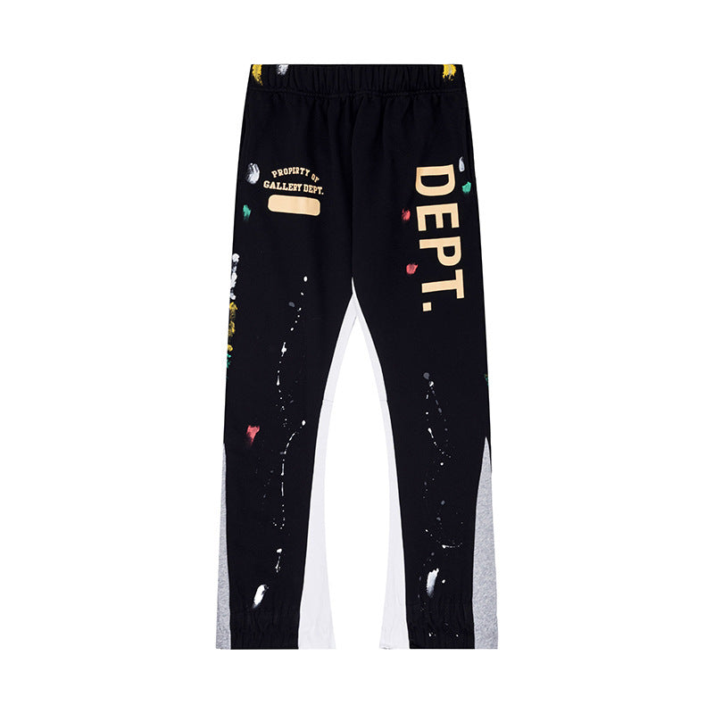 Gallery Dept Black Vertical Dept Logo Hand Painted Flare Stacked Pants