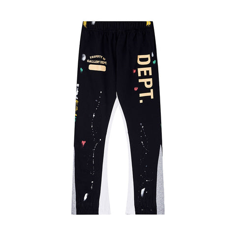 Gallery Dept Black Vertical Dept Logo Hand Painted Flare Stacked Pants