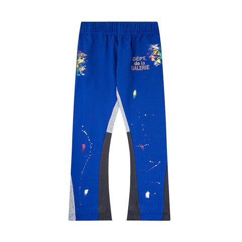 Gallery Dept Royal Blue Speckled Paint Splatter Contrast Panel Flare Sweatpants