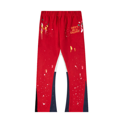 Gallery Dept Red Paint Drip Split Panel Flare Sweatpants