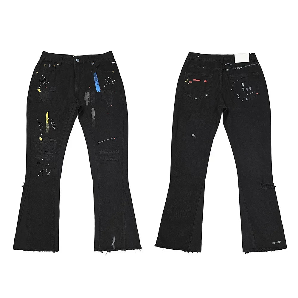 Gallery Dept Black Flare Paint‑Splatter Jeans