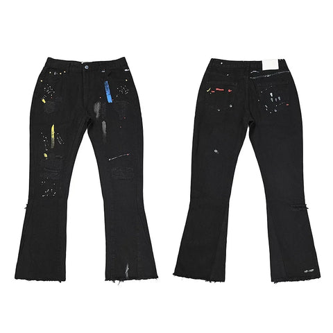 Gallery Dept Black Flare Paint‑Splatter Jeans