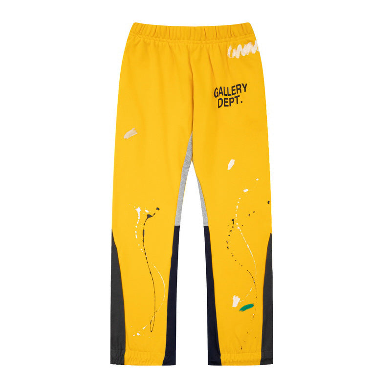 Correct version gallery dept hand-painted splashed ink splicing drawstring high street casual bathroom pants micro flared long pants for men (11)