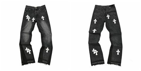 Gallery Dept Black Multi‑Cross Embroidered Jeans