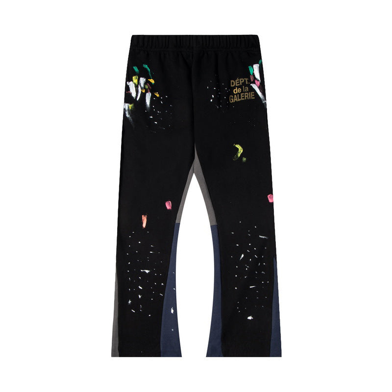 Gallery Dept Black Paint Splatter Contrast Panel Flare Sweatpants