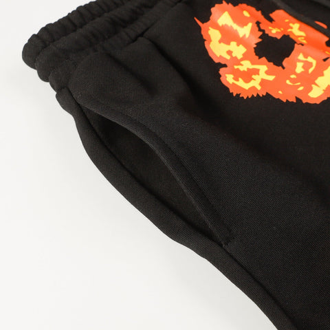 Denim Tears Black Cotton Sweat Shorts With Orange Flower Wreath Print