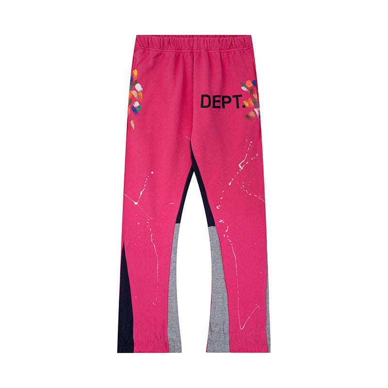 Gallery Dept Hot Pink Paint Drip Contrast Panel Flare Sweatpants