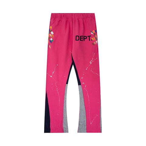 Gallery Dept Hot Pink Paint Drip Contrast Panel Flare Sweatpants