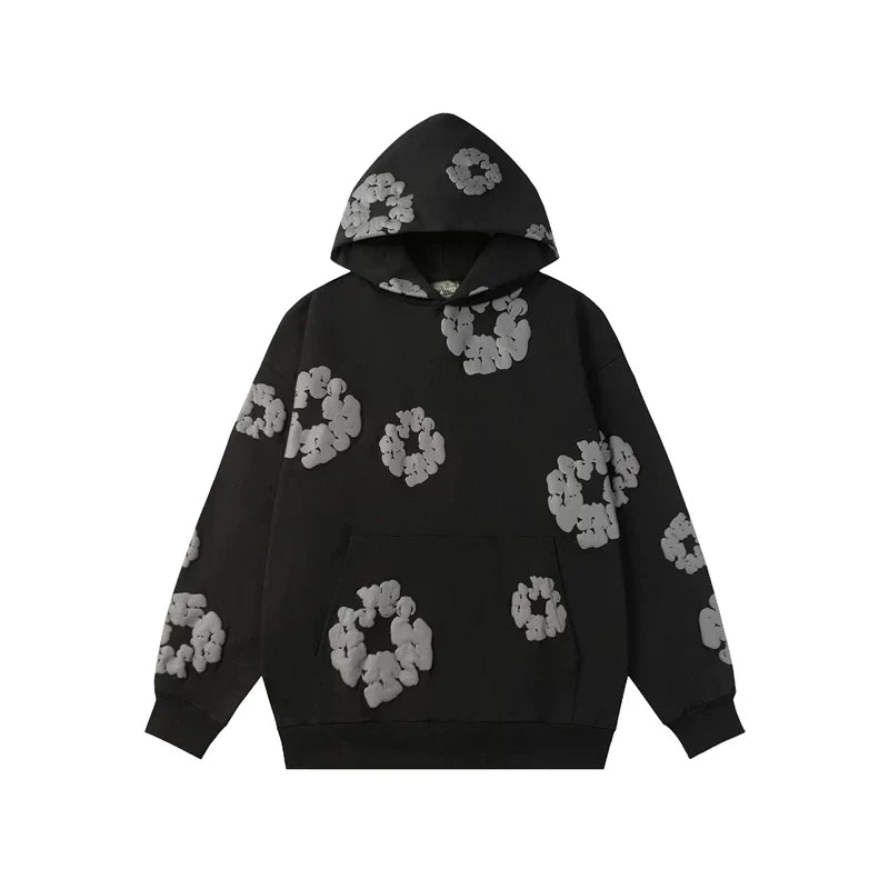 Denim Tears Black Allover Grey Cotton Wreath Pullover Hoodie