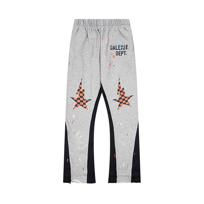 Gallery Dept Heather Grey Checkered Star Flare Sweatpants
