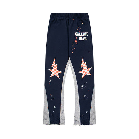 Gallery Dept Navy Checkered Star Print Flare Sweatpants