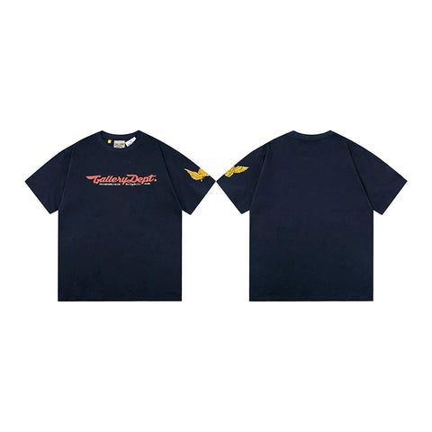 Gallery Dept Script Logo Golden Wing Navy Short Sleeve Tee