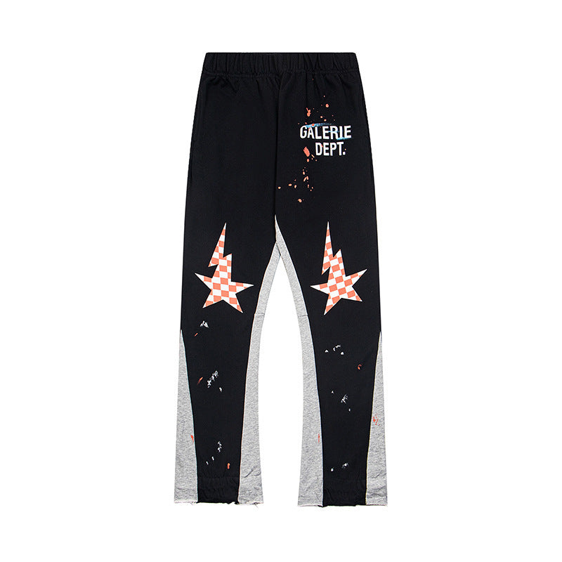 Gallery Dept Black Checkered Star Grey Panel Flare Sweatpants