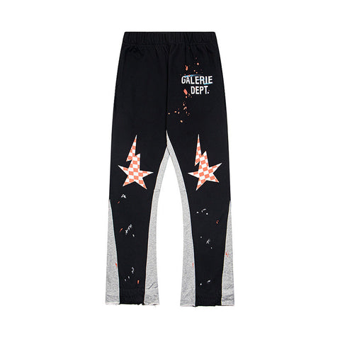 Gallery Dept Black Checkered Star Grey Panel Flare Sweatpants