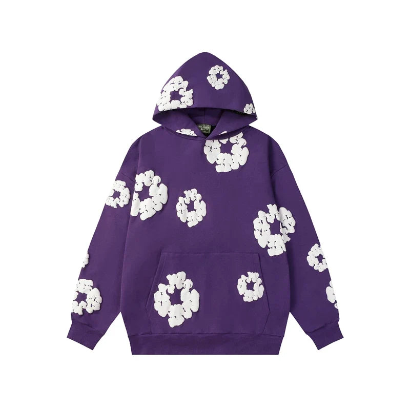 Denim Tears Purple Allover White Cotton Wreath Pullover Hoodie