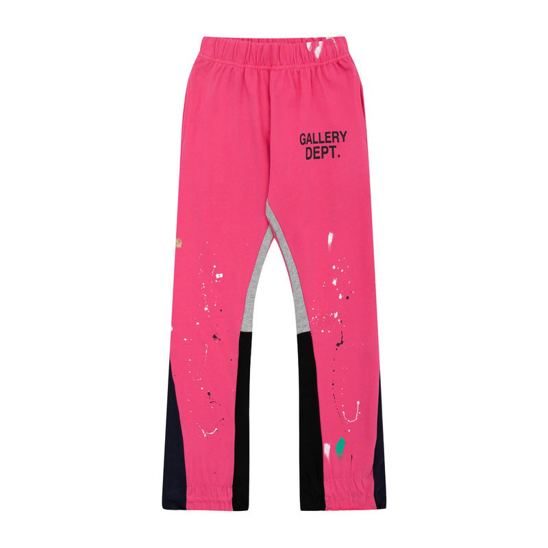 Gallery Dept Hot Pink Paint Splatter Color Block Patchwork Flare Sweatpants