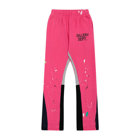 Gallery Dept Hot Pink Paint Splatter Color Block Patchwork Flare Sweatpants