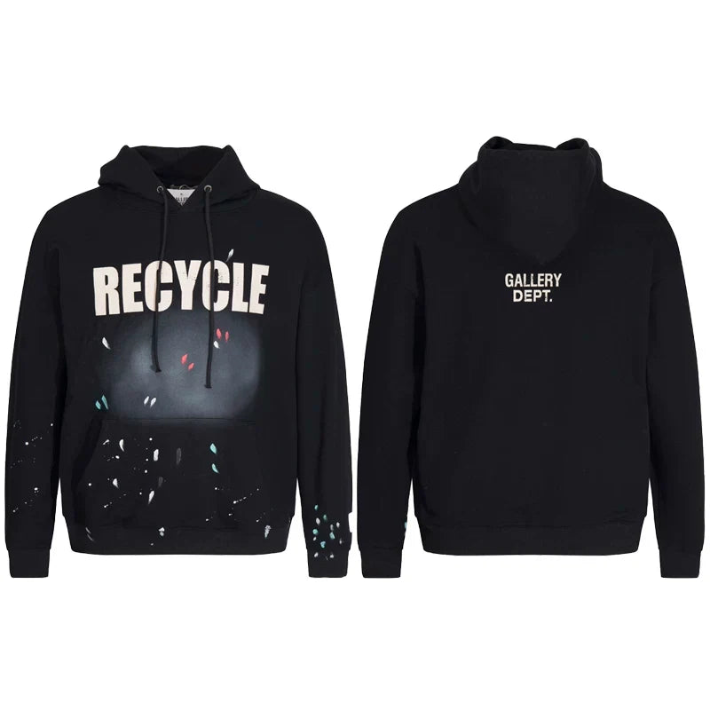 GALLERY DEPT RECYCLE PAINT SPLATTER HOODIE BLACK