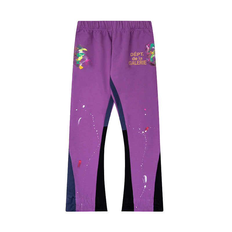 Gallery Dept Purple Paint Splatter Patchwork Flare Sweatpants