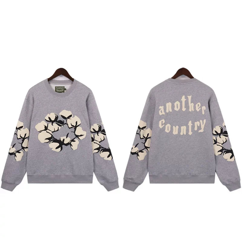 Denim Tears Another Country Cotton Wreath Grey Crewneck Sweatshirt