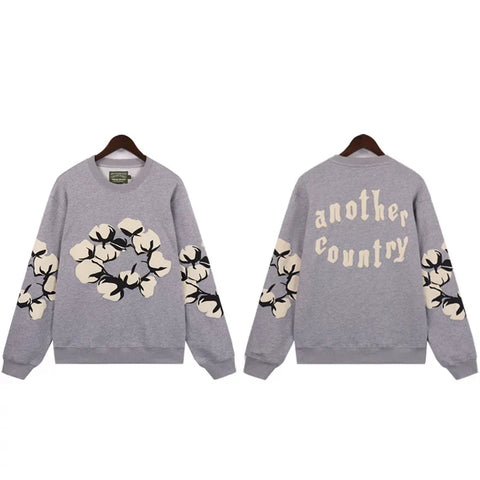 Denim Tears Another Country Cotton Wreath Grey Crewneck Sweatshirt