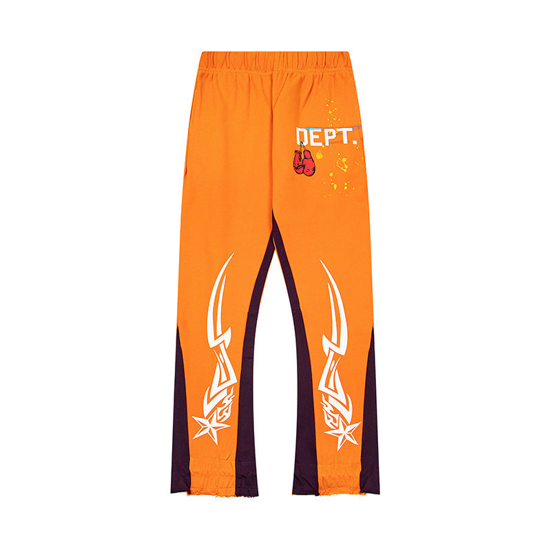 Gallery Dept Orange Tribal Star Print Flare Sweatpants