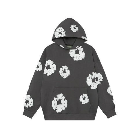 Denim Tears Dark Grey Allover White Cotton Wreath Pullover Hoodie