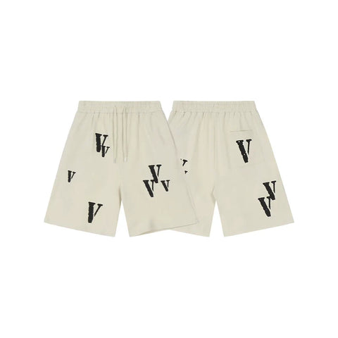 Vlone All-Over Multi-V Graphic Sweatshorts - Off-White/Black