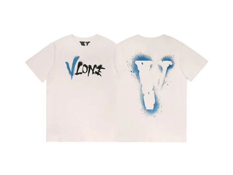 Vlone Spray Paint Logo Graphic T-Shirt - Off-White/Blue