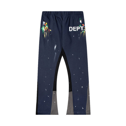 Gallery Dept Navy Graffiti Splatter Contrast Inset Flare Sweatpants