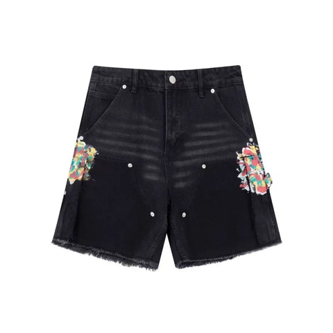 Gallery Dept Black Floral Patch Denim Shorts