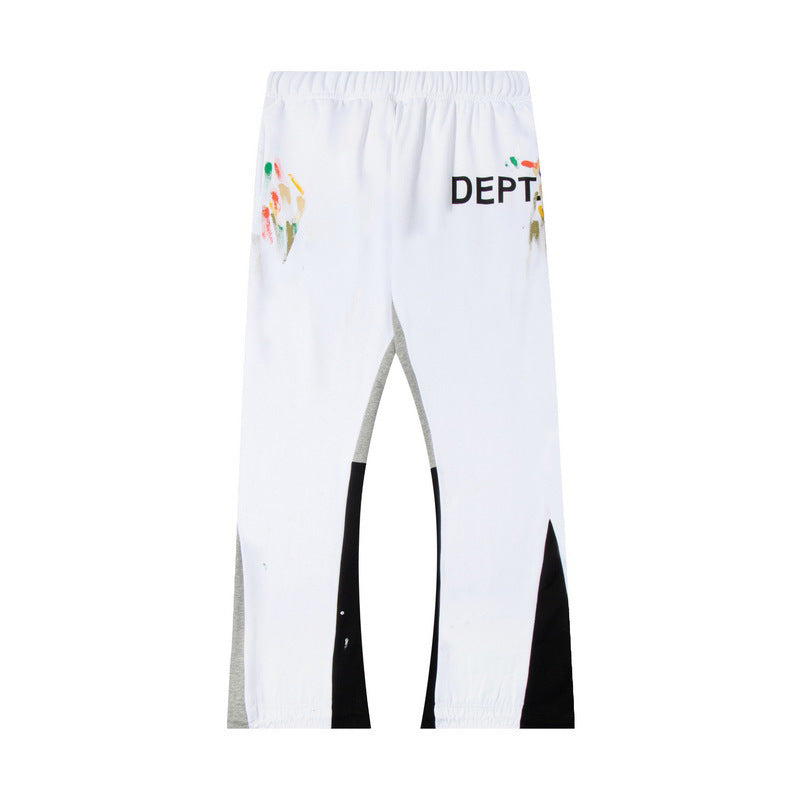 Gallery Dept White Color Splash Spliced Flare Jogger Pants
