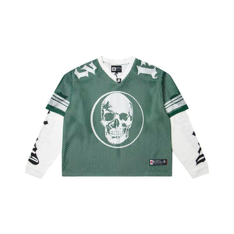 "Godspeed" Layered Mesh Skull Long Sleeve Jersey (Green/White)
